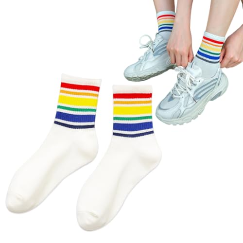 WUSJCOF 1 Paar Schwule Stolz Sportsocken Unisex LGBTQ Accessoires Regenbogen Geschenke (Weiß) (Regenbogen) von WUSJCOF