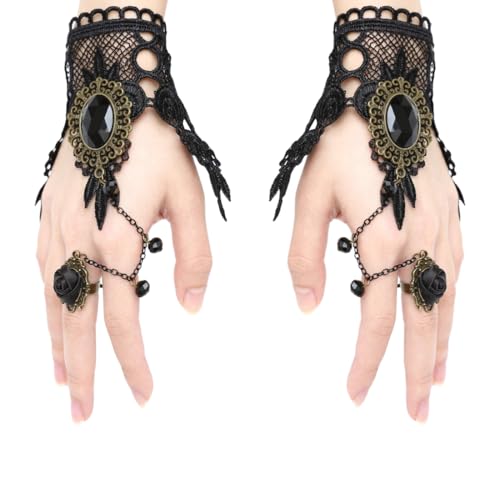WUSJCOF 1 Paar Steampunk Damen Fingerlose Spitzenhandschuhe – Gothic Victorian Retro Armbänder Set – Vintage Opern Handschuhe Mit Spitze – Steampunk Zubehör Für Halloween & Braut WUSJCOF 1 Paar Steampunk Damen Fingerlose Spitzenhandschuhe – Gothic Victorian Retro Armbänder Set – Vintage Opern Handschuhe Mit Spitze – Steampunk Zubehör Für Halloween & Braut von WUSJCOF