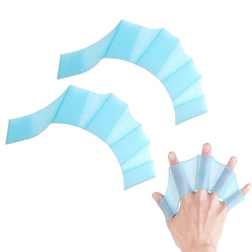 WUSJCOF 1 Paar hochelastische Schwimmhandschuhe Schwimmhäute für die Finger Kieselgel Webbed Handschuhe Schwimmpaddles Handpaddel für Erwachsene und Kinder (M) (Blau) von WUSJCOF