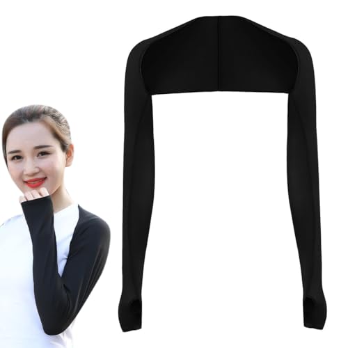 WUSJCOF 1 Piece Black UV Long Women's Sunscreen Arm Scarf Ice Silk Cooling Scarf Cuffs With Fingerholes Gloves Without Finger Sleeves (Gants sans manches) von WUSJCOF
