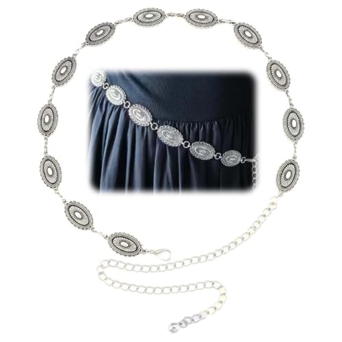 WUSJCOF 1 Stück Damen Metall Hüftgürtel mit ausgehöhlter Daisy und verstellbaren Schnallen, stilsicherer Kettengürtel, passend für Kleider, Jeans, Pullover (Silber) von WUSJCOF