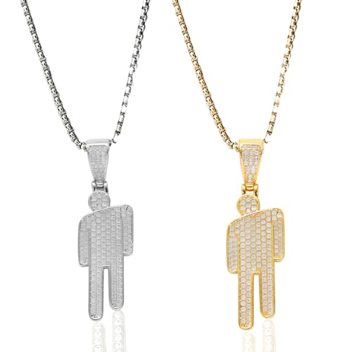 WUSJCOF 1 Stück Edelstahl Halskette mit Fun Simuliertem Diamant Anhänger, Damen & Herren Accessoire, Hip-Hop-Souvenir-Geschenk, Straße Trend Coole Kette (Silber Gold) von WUSJCOF
