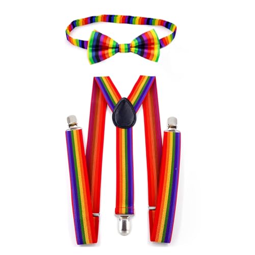 WUSJCOF 1 pcs Pride Rainbow Verstellbare Hosenträger für Damen und Herren + 1 pcs Pride Rainbow Schleife einer Krawatte - Accessoire für Karneval, Fasching, Halloween und Mottopartys WUSJCOF 1 pcs Pride Rainbow Verstellbare Hosenträger für Damen und Herren + 1 pcs Pride Rainbow Schleife einer Krawatte - Accessoire für Karneval, Fasching, Halloween und Mottopartys von WUSJCOF