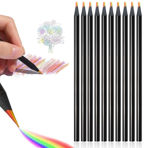 WUSJCOF 10 Regenbogen Buntstifte, schwarze hölzerne Regenbogenstifte, Kinder Malerei Färbung Skizzieren Schule Klassenzimmer Art Supplies (Multi Colour Pencils) von WUSJCOF