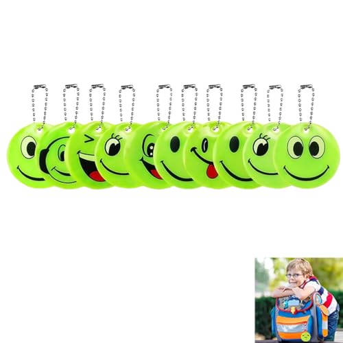 WUSJCOF 10 Stück Kinder Sicherheits Reflektoren Smiley Schlüsselanhänger für Schulranzen, Rucksäcke, Wandern, Nachtlaufen und Radfahren von WUSJCOF