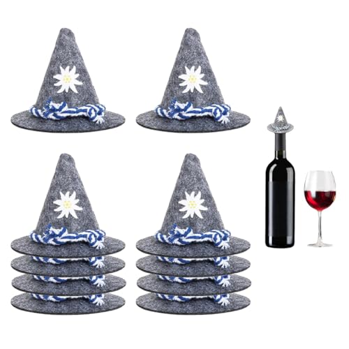 WUSJCOF 10 Stück Mini Oktoberfest Hut, Bayrische Deko, Klein Filzhut, Trachtenhütchen Für Partydeko Tischdeko Karneval, Blaue Schnur (Grau) von WUSJCOF