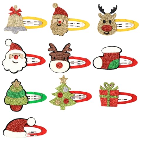 WUSJCOF 10 Stück Weihnachten Haarschmuck, Weihnachts Haarspangen, Haargummis, Karikatur Snap Haarklammern für Mädchen Kinder (Glitter) von WUSJCOF