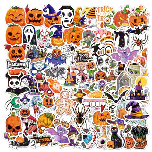 WUSJCOF 100 Stück Halloween Sticker Kinder Wasserfeste Aufkleber Set Lustige Holografische Sticker für Laptop Wasserflasche Skateboard Herbst Deko von WUSJCOF