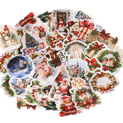WUSJCOF 100 Stück Weihnachtsaufkleber Selbstklebend Aufkleber Set Wasserdichte Vinylaufkleber Weihnachtsmusteraufkleber Weihnachtsgeschenke Türdekorationen von WUSJCOF