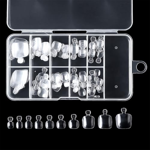 WUSJCOF 100 Stück selbstklebende Zehennägel Set, Vollabdeckung Acryl künstliche klare falsche Zehennägel für Frauen Nail Art DIY (10 Größen) (Klar) von WUSJCOF