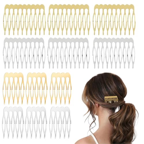 WUSJCOF 12 Stück Metall-Seitenkämme mit 10/5 Zähnen,Schleierkämme,Haar-Seitenkämme für Damen,Haar-Accessoires,Chignon-Clip (Silber und Gold) von WUSJCOF