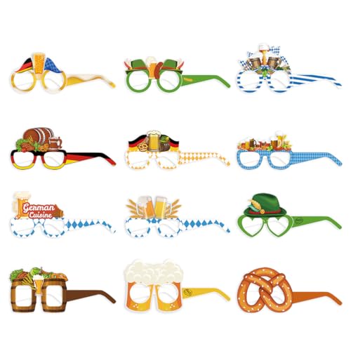 WUSJCOF 12 Stück Oktoberfest Partybrille Lustige Foto Requisiten Bayrische Deko Accessoires für Wiesn Kostüm Erwachsene und Kinder von WUSJCOF