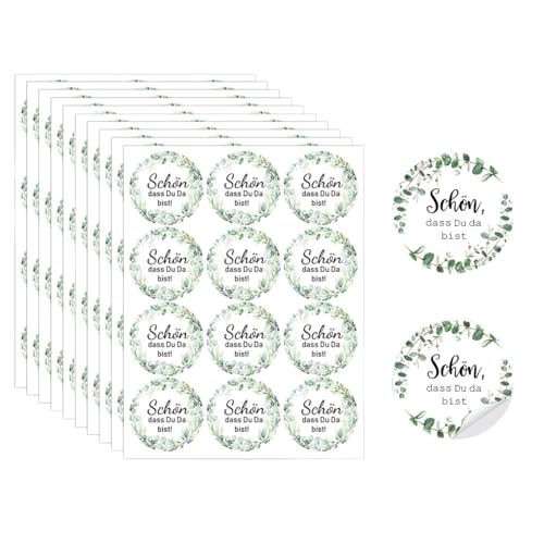 WUSJCOF 120 Stück Selbstklebende Danke Aufkleber im Eukalyptus Design für Papiertüten, Umschläge und Geschenkverpackungen zur Hochzeit (4cm) von WUSJCOF