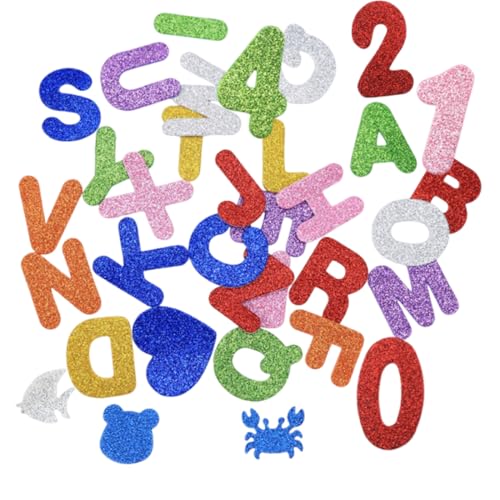 WUSJCOF 121 Stück Selbstklebend Moosgummi Buchstaben Glitzer Sticker， 4 Paket mit Buchstaben, Zahlen, Animaux, für Kinder DIY Handwerk Aufkleber (4,3 cm) von WUSJCOF