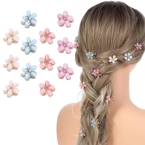 WUSJCOF 12pcs Kleine Blumen Haarspangen, Mini Diamant Blumen Haarspange Pearl Blumen Klein Haarklammer Haarschmuck für Damen Mädchen (Geburtstag Party Hochzeitsfeier) von WUSJCOF