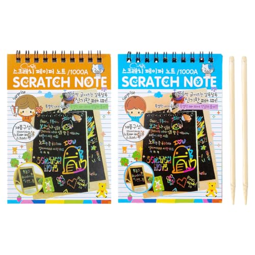 WUSJCOF 2 DIY-Kinder-Krabberbücher, 24 Blatt Regenbogen-Krabberpapier, 2 Holzstift, magisches Krabberbuch, Set für Malerei und handgefertigtes Krabberpapier, 10 * 14,5 cm von WUSJCOF