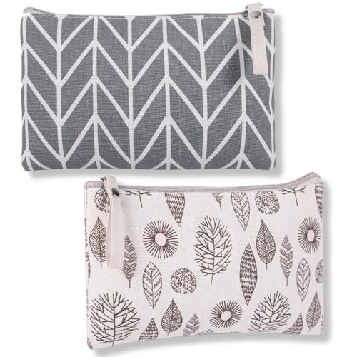 WUSJCOF 2 Stück Canvas Kosmetiktasche, Multifunktionale Make Up Tasche, Tragbare Waschtasche, Geldbörse, Mäppchen, Reißverschlusstasche Für Kosmetik, Schreibwaren, Kleingeld, Karten (2 Stile) von WUSJCOF