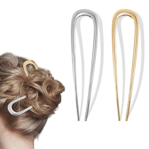 WUSJCOF 2 Stück French Hair Pin Metall Französische Haarnadel French Twist U-Förmige Haargabel Groß Haarpin für Frauen Mädchen Alle Haartypen von WUSJCOF