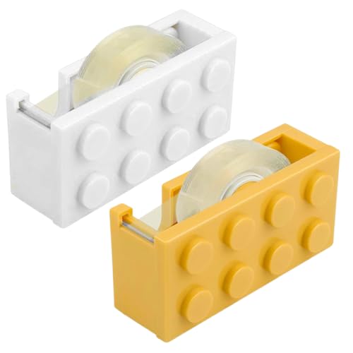 WUSJCOF 2 Stück Klebebandspender Abroller Klebeband-Tischabroller in Form von Bausteinen für Schreibtische,Restaurants,Blumenläden (Gelb) von WUSJCOF