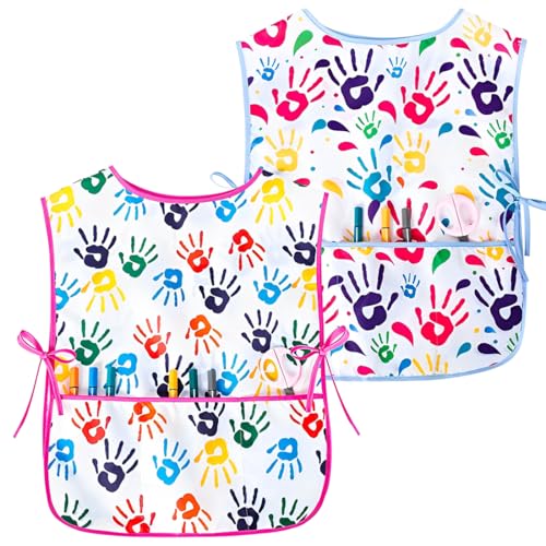 WUSJCOF 2 Stück Malschürze Kinder Malkittel wasserdicht ärmellos mit Taschen für Jungen Mädchen 2-7 Jahre von WUSJCOF
