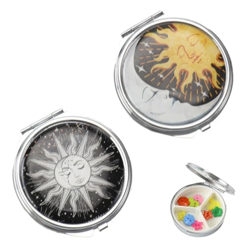 WUSJCOF 2 Stück Tragbare Pillendose, Medikamenten- und Vitamin-Aufbewahrungsbox mit Fächern, dekoratives Metall für die Tasche oder Handtasche, einzigartiges Geschenk von WUSJCOF