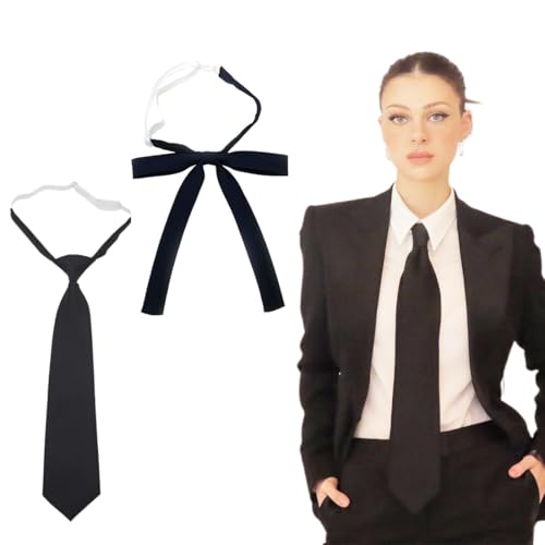 WUSJCOF 2 Stücke Verstellbare Krawatte Lange Krawatte JK-Uniform-Krawatte Seidenlook Glänzend Vorgebunden Elastischer Gummizug von WUSJCOF