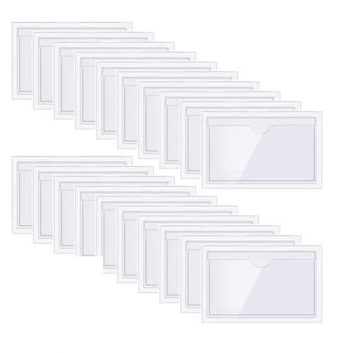 WUSJCOF 20 Stück Selbstklebend Visitenkarten Taschen Etikettenhalter Scheckkartenhülle zum Schutz Ihrer Karten oder Fotos (Transparent) von WUSJCOF