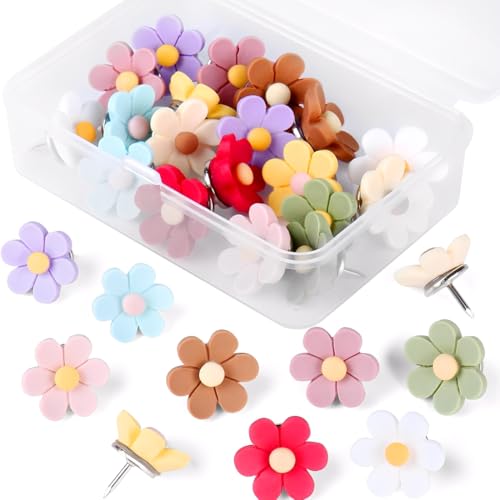 WUSJCOF 20er Set Blumige Pinnnadeln Reißzwecken Für Pinnwand, Korktafel, Fotowand, Büro & Zuhause Dekoration (Bunte) von WUSJCOF