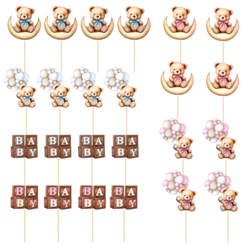 WUSJCOF 24 Stück Cupcake Topper Babyparty Baby Shower Kuchen Cake Dekoration Taufe Papier Gender Reveal Party Zubehör Kommunion Tortendeko Muffin Deko Tortenstecker Partydeko (Blau und Pink) von WUSJCOF