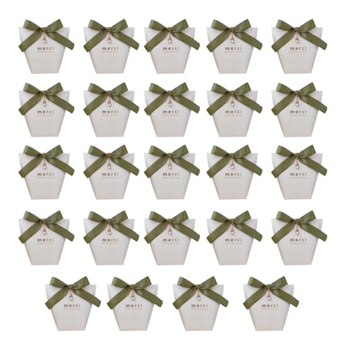 WUSJCOF 24 Stück Merci Geschenkboxen mit Kranz Hochzeit Geburtstag Geschenkschachtel mit Bändern Geschenkkartons für Kommunion Gastgeschenkbox Konfirmation Taufe (Grün) von WUSJCOF