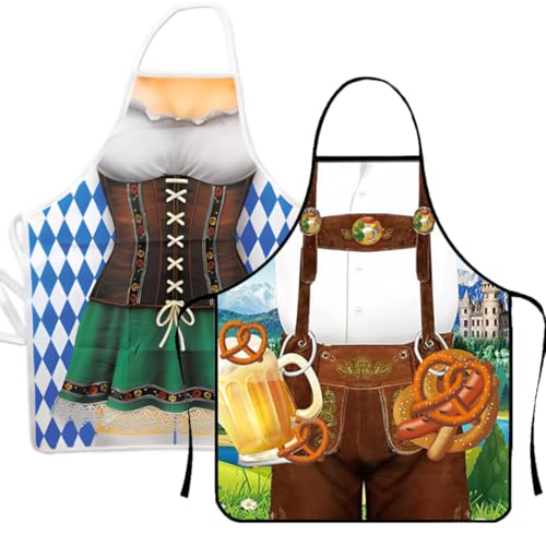 WUSJCOF 2er Set Oktoberfest Schürze Lustig für Männer und Frauen als Grillschürze Kochschürze auch für Paare Bayerische Geschenke (B) von WUSJCOF
