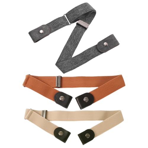 WUSJCOF 3 Stcke Schnallenloser Langlebig Justierbarer Dehnbarer Grtel Ohne Schnalle Unsichtbarer Stretch Elastischer Grtel fr Damen oder Herren,Bequemer Gürtel（Kamel, Rauchgrau, Beige Weiß） von WUSJCOF