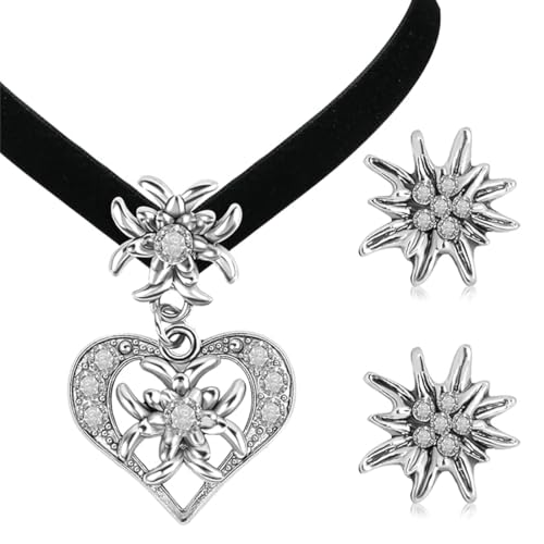 WUSJCOF 3 Stück Trachtenschmuck Damen Set Oktoberfest Accessoires Dirndl Kette Trachtenkette Damen von WUSJCOF