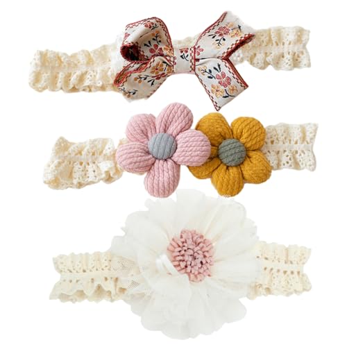 WUSJCOF 3 Stücke Baby Haarband Blume elastisches Haarband Haarschmuck für Neugeborene Kleinkinder Baby Mädchen Stirnbänder Weiche Neugeborene Kleinkind Haarschmuck von WUSJCOF
