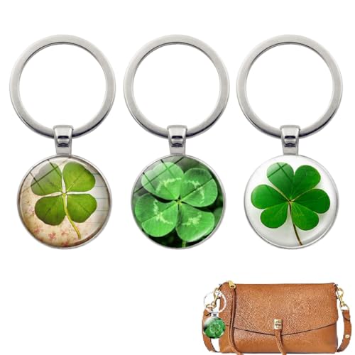 WUSJCOF 3 stück vier kleeblatt schlüsselanhänger als geschenk, holzanhänger mit kleeblatt/schlüssel anhänger, grünes blatt natur glück glücksbringer von WUSJCOF