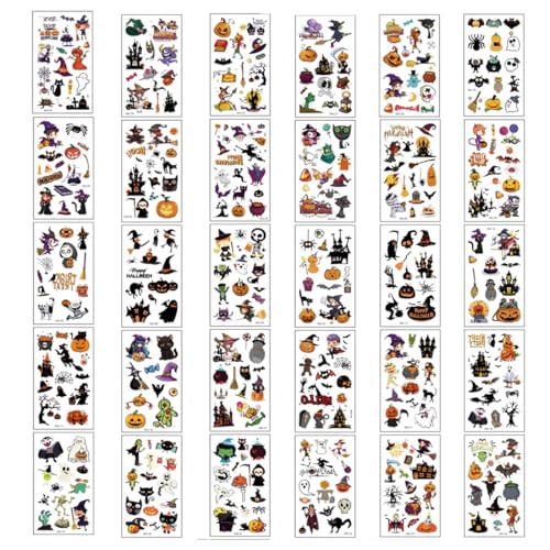 WUSJCOF 30 Blatt Halloween Kinder Temporary Tattoo Aufkleber für Jungen und Mädchen, Kindergeburtstag Mitgebsel, Halloween Deko Party Cosplay Zubehör von WUSJCOF