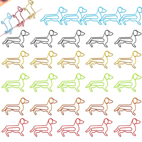 WUSJCOF 30 Stück Büroklammern Tiereform Lesezeichen Süße Papierklammern Metall für Büro Schule Notebook Bürobedarf,dackel geschenke,dackel lesezeichen von WUSJCOF