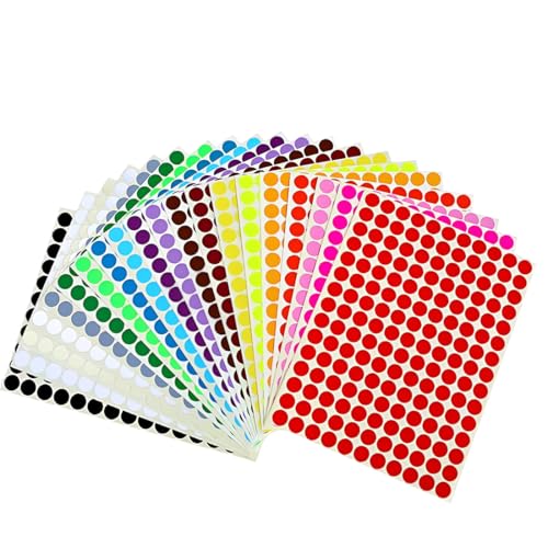 WUSJCOF 3300 Stück Selbstklebende Runde Klebepunkte, Punktaufkleber, Etiketten Markierungspunkte, Farbcodierung Aufkleber für Büro, Schule und Zuhause (10mm) (20 Farben, Bunt) von WUSJCOF