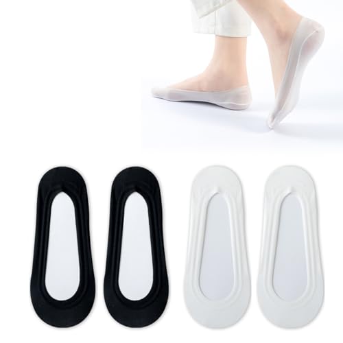 WUSJCOF 4 Paar Damen Füßlinge Ballerina Socken, Atmungsaktiv Unsichtbare Sneaker Socken No Show, Rutschfeste Socken mit Siliconpad, Kurze Halbsocken (36-40) von WUSJCOF