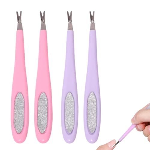 WUSJCOF 4 Stück 2-in-1 Edelstahl Metallspatel Nagelhautschieber mit Gabel, Profi Nagelschieber Pusher für Bearbeitung Nagelhaut, Maniküre, Pediküre von WUSJCOF