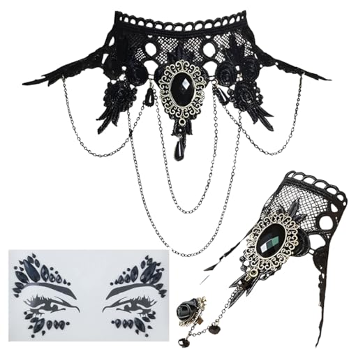 WUSJCOF 4 Stück Gothic Schmuck Set Halloween Kostüm Damen Zubehör Vampir Accessoires mit Spitze Halskette Armband für Retro Outfit von WUSJCOF