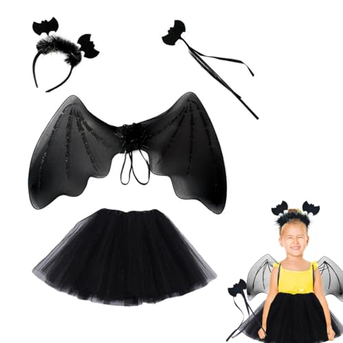 WUSJCOF 4 pcs Fledermaus Kostüm Kinder, Fledermaus Kostüm Set, Halloween, Karneval, Mottoparty von WUSJCOF