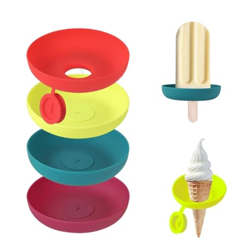 WUSJCOF 4-teilig Tropffreier Eis am Stiel-Halter für Kinder, Silikon Eis Halter mit runder Schale von WUSJCOF