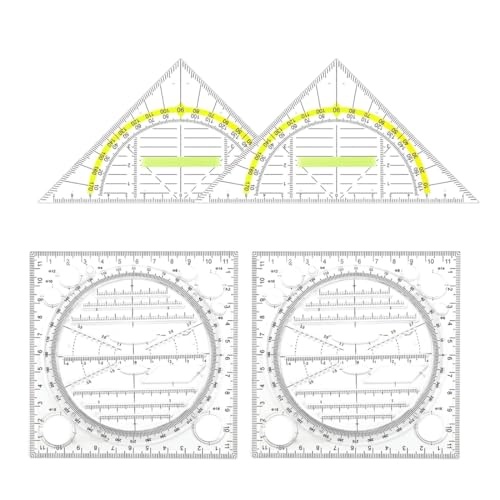 WUSJCOF 4-teiliges multifunktionales Kunststoff-Dreiecklineal-Set, transparent und flexibel, geeignet für Schule, Büro und Studium. von WUSJCOF