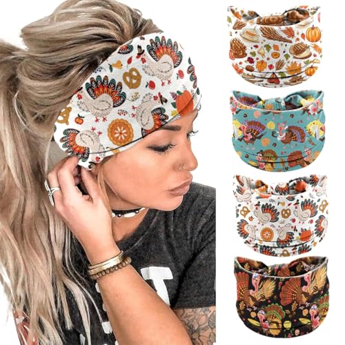 WUSJCOF 4er Pack Haarband Damen Breit Boho Kopftuch Elastisches Stirnband für Frauen Herbst Motiv Haarbänder für Alltag und Sport von WUSJCOF