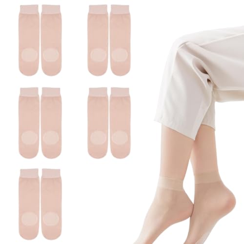 WUSJCOF 5 Paar Nylonstrümpfe Damen mit Rutschfeste Unterseite, Knöchelhoche Feinstrümpfe, Atmungsaktive Seidensocken von WUSJCOF
