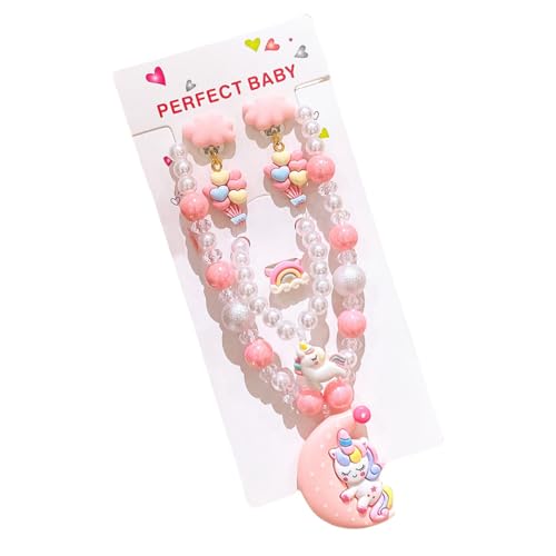 WUSJCOF 5 Stück Einhorn Schmuckset Mädchen, Einhorn Kinderschmuck Set für Party Dress Up Geschenk (Halskette, Ringe, Armbänder, Ohrring) von WUSJCOF