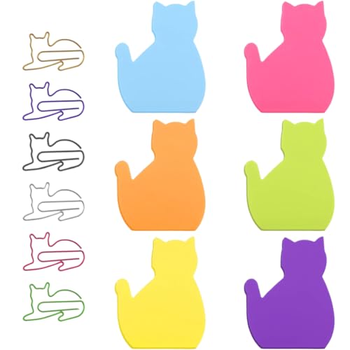 WUSJCOF 6 Stück 180 Blatt Katzen Haftnotizen mit Büroklammern, niedliche Katze selbstklebende Notizen Katzen Registerkarten selbstklebende Notizblöcke von WUSJCOF