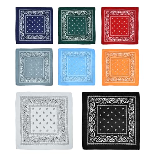 WUSJCOF 8 Stück Bandana, Polyester Paisley Bandanas für Herren Damen, Haartuch Kopftuch Nickitücher Halstuch Sommer Haarband Haarbänder Halstücher Bandana Tuch Cap (55x55cm) von WUSJCOF