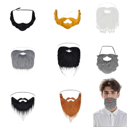WUSJCOF 8 Stück Lustiger Bart Zubehör - Gefälschte Bärte Schnurrbärte, Künstlicher Bart, Falscher Kostüm Whisker für Halloween, Party, Weihnachtsfeier von WUSJCOF